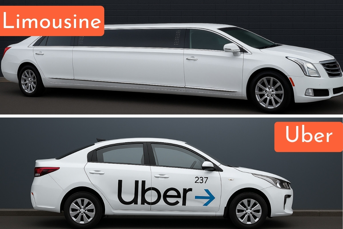 limousine vs uber car white color limousine and uber cars